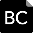 BC Notice icon. Black background with the top right corner folded and the letters "BC" in white in center.